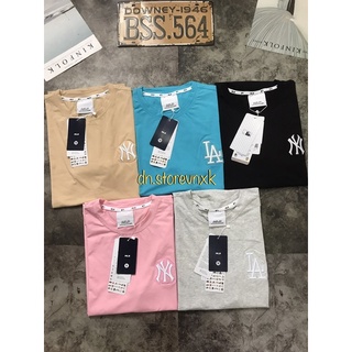 Áo thun unisex màu đen/kem/xanh/hồng/xám chất cotton 100% mịn mát thêu logo