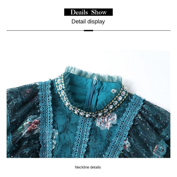 Đầm Midi Dáng Chữ A Phối Ren Đính Hạt Thời Trang Thu Đông Chất Lượng Cao Phong Cách Pháp Cho Nữ