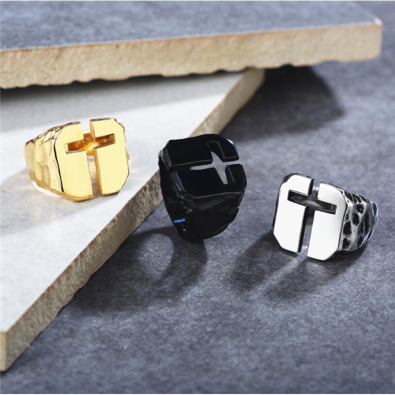Nhẫn Thép Titan Hình Thánh Giá Thời Trang Cho Nam