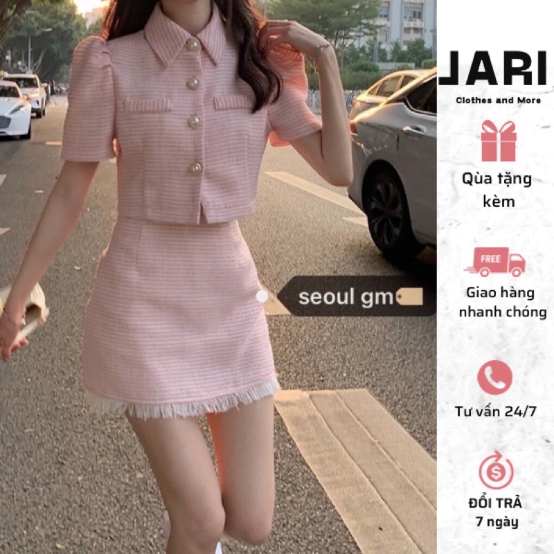 Sét Dạ Hồng Thu Đông JARI-CLOTHES Cổ Sơ Mi Đẹp Tiểu Thư Đi Chơi Bigsize 40-80kg