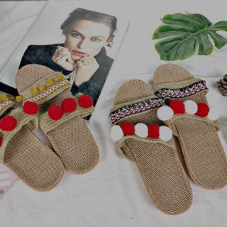 Dép Cói PomPom Mix Cục Bông Ngọt Ngào By Boho Garden