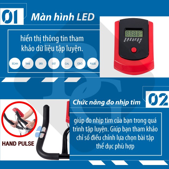 BG Xe đạp tập thể dục thể thao Spining bike S303 MẪU HOT MÀU RED