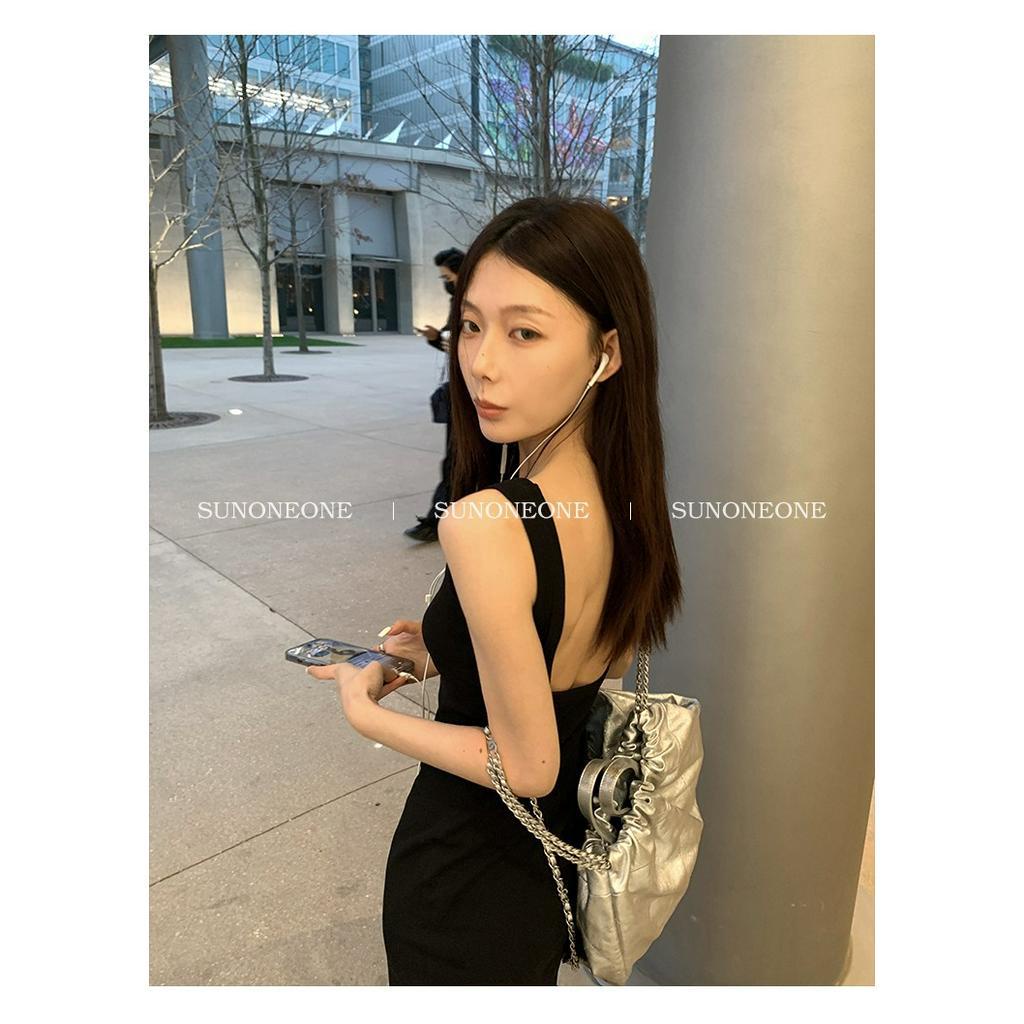 Sunone [Jennie Style] Đầm Đen Không Tay Ôm Dáng Vừa Vặn Mùa Hè Cho Nữ