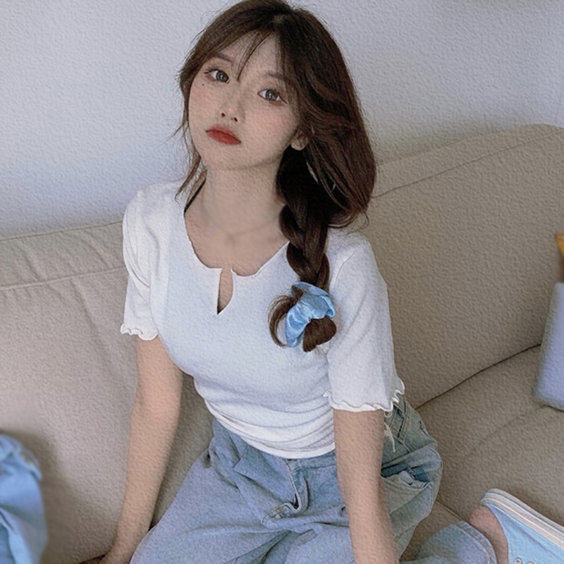Áo Thun Tay Ngắn Dáng Ôm Phối Dây Rút Cá Tính Trẻ Trung Hợp Thời Trang