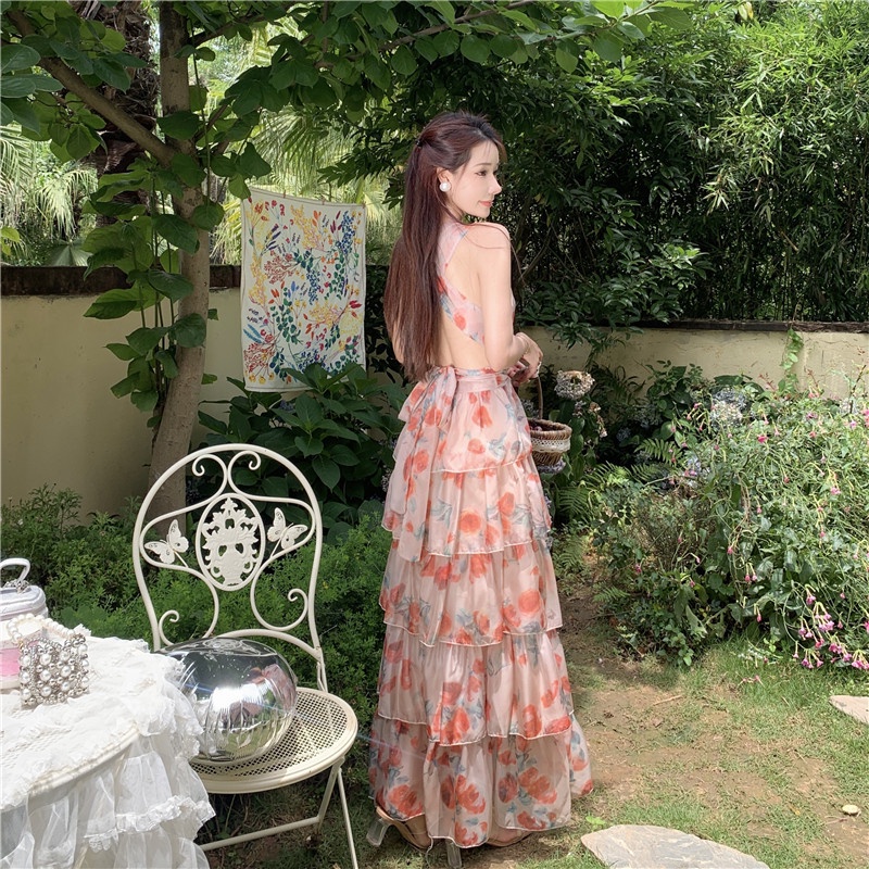 ❤️ Đầm nữ vải voan, cổ yếm, thắt chéo dây lưng sau cực ngọt ngào tiểu thư - V35