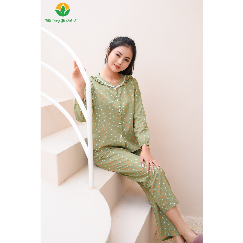 Đồ bộ mặc nhà nữ thu đông Việt Thắng quần dài, áo dài tay, chất Cotton - B50.2208