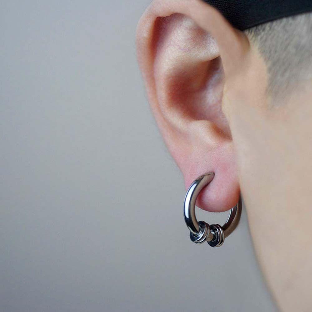 Khuyên Tai Dạng Vòng Tròn Màu Đen Bằng Thép Không Gỉ Có Thể Tháo Rời