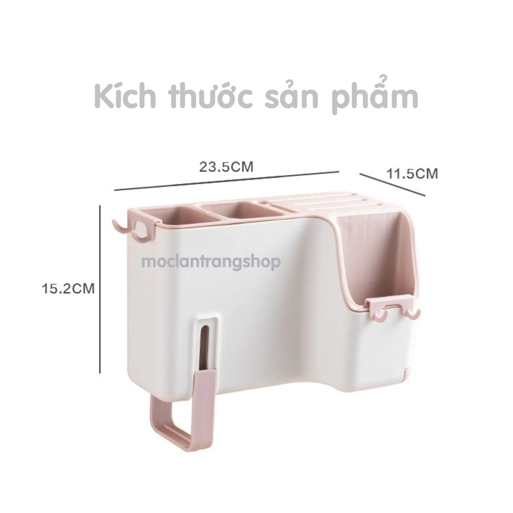 Giá kệ để dao kéo kèm ống đựng đũa thìa muỗng nĩa đa năng, để bàn hoặc dán tường màu pastel phong cách Bắc Âu cao cấp