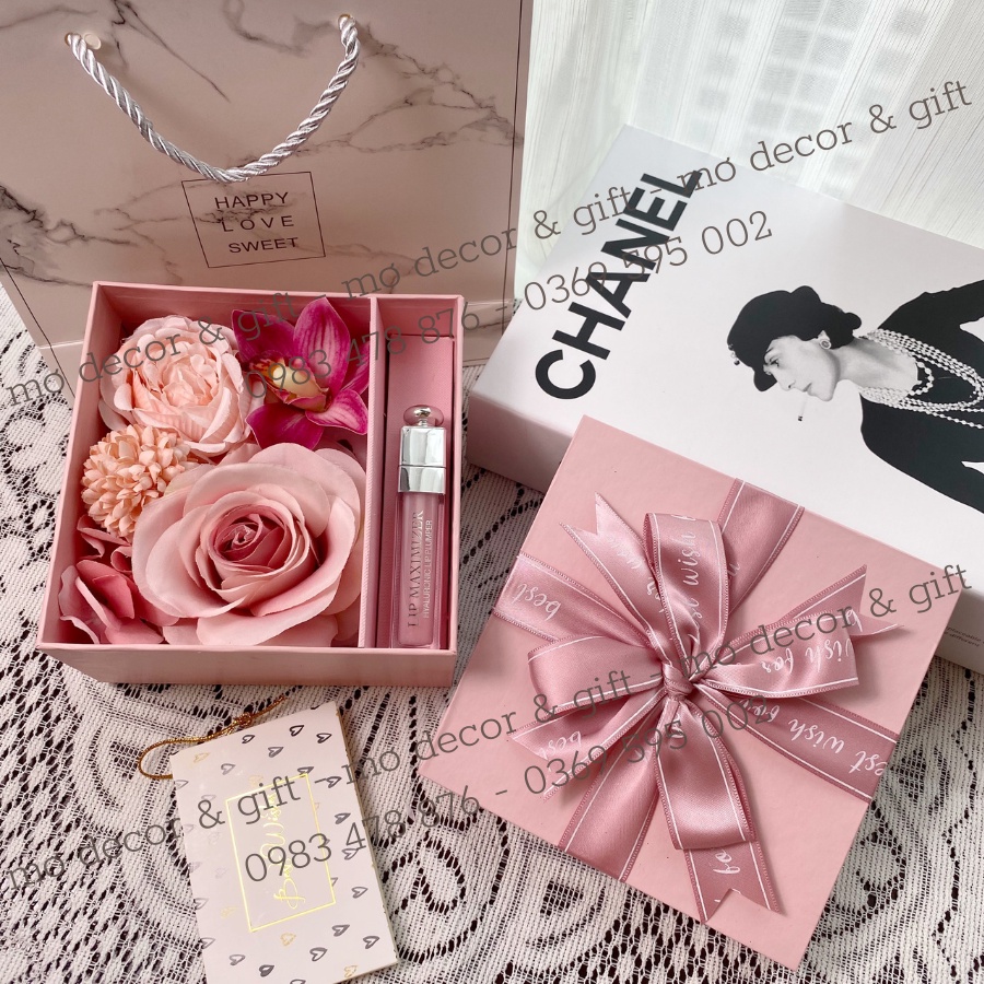 Hộp Đựng Son 13,5 x 13,5cm Mic Hoa Lụa Siêu Đẹp - Handmade By Mơ Decor