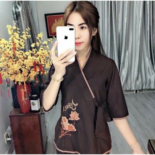 đồ lam đi chùa (xéo thêu chữ tâm)
