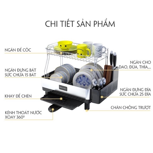 Giá Úp Chén Dĩa, Kệ Úp Bát Đa Năng 2 Tầng Sinoart