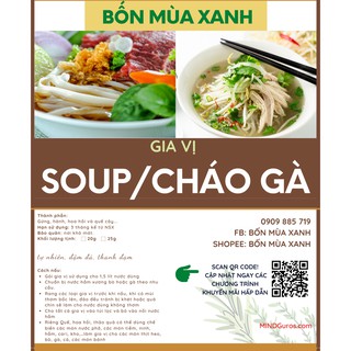 Gia Vị Nấu SOUP/CHÁO Gà (gói 20g) - Đủ gia vị nấu Cháo hoặc Soup Gà cho gia đình 4 người - Bốn Mùa Xanh