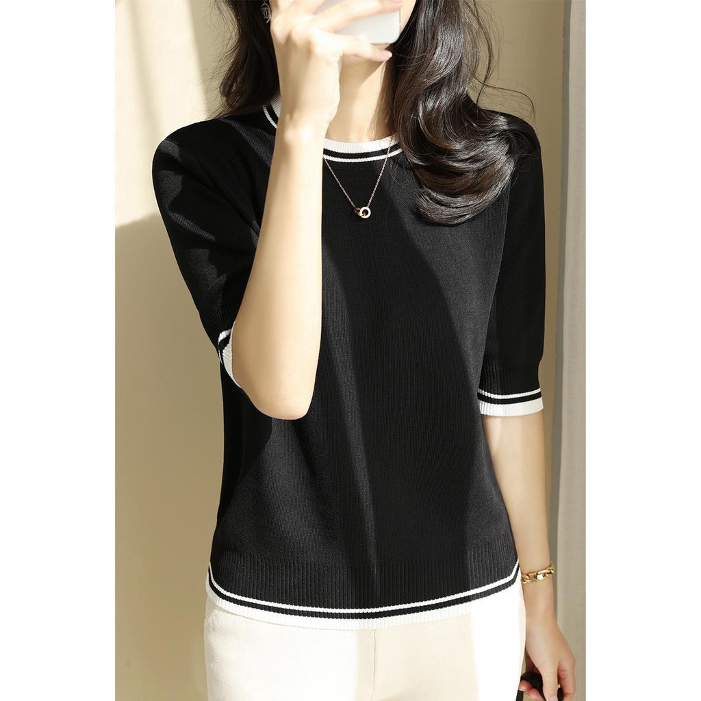 Áo sweater Dệt Kim Cổ Tròn Dáng Rộng Thời Trang Mùa Hè Cho Nữ