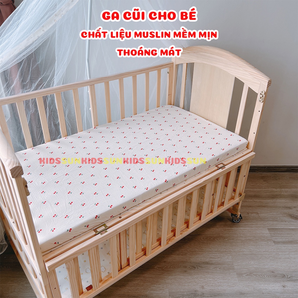 Ga Cũi Cao Cấp Bọc Đệm Cho Bé KIDSSUN Chất Liệu MusLin Oragnic Mềm Mịn Thoáng Mát Thấm Hút Mồ Hôi Họa Tiết Dễ Thương