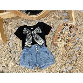 Set quần bò áo thun tặng kèm nơ dior hot hit