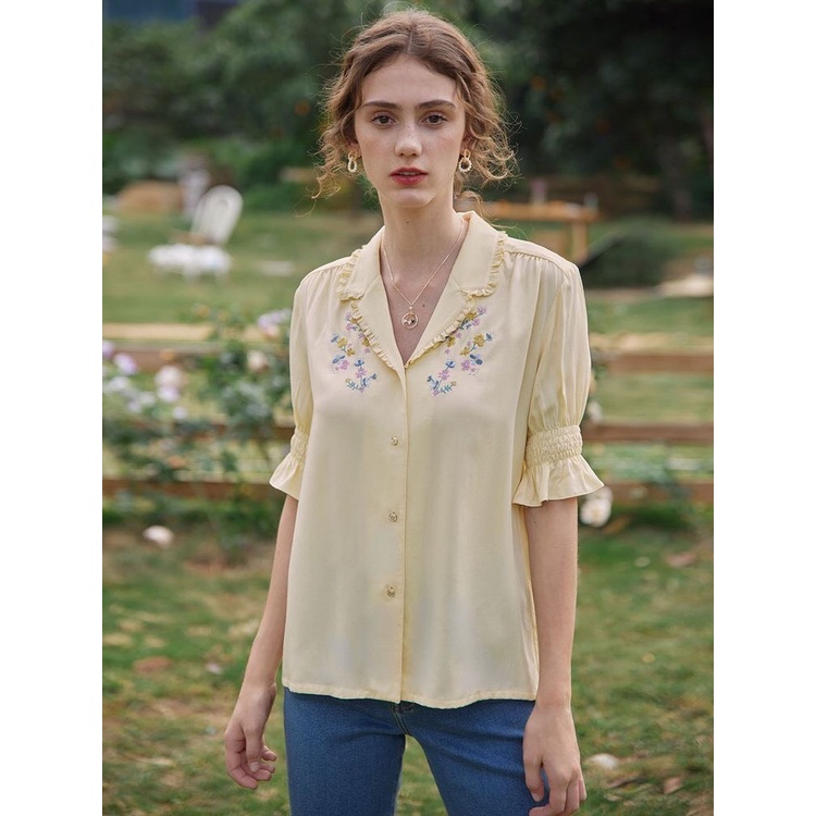 Áo sơ mi nữ thêu hoa thanh lịch Monica A01