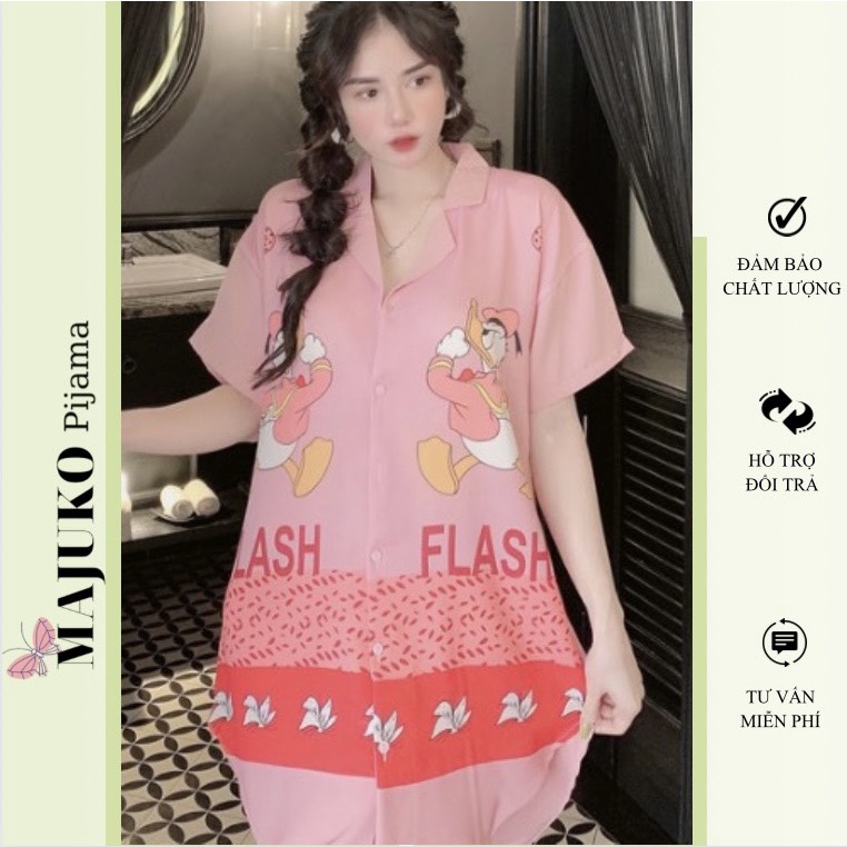 Váy sơ mi dáng dài suông thiết kế xinh đẹp lụa ngủ cao cấp MAJUKO SD 01