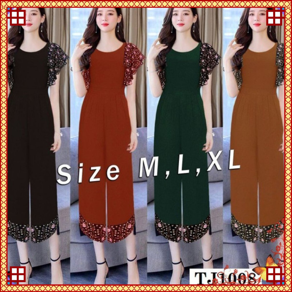 Bộ Jum 💛FREESHIP💛 Jumsuit ống suông tay bèo phối họa tiết hoa xinh xắn Mã TJ1008