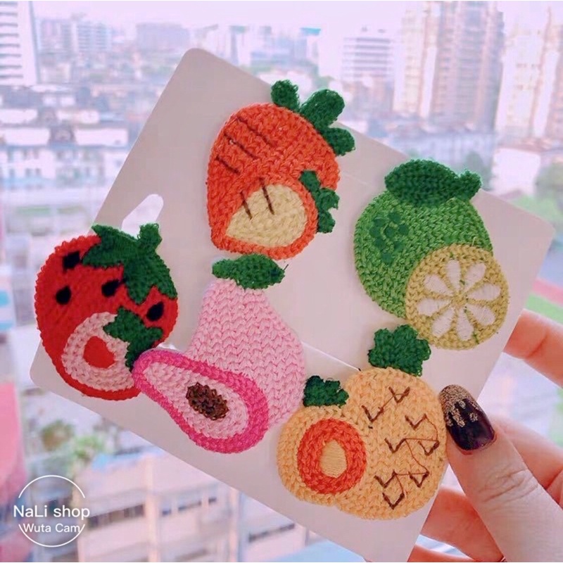 KẸP TÓC BẰNG LEN HÌNH TRÁI CÂY CUTE DỄ THƯƠNG, kẹp mái