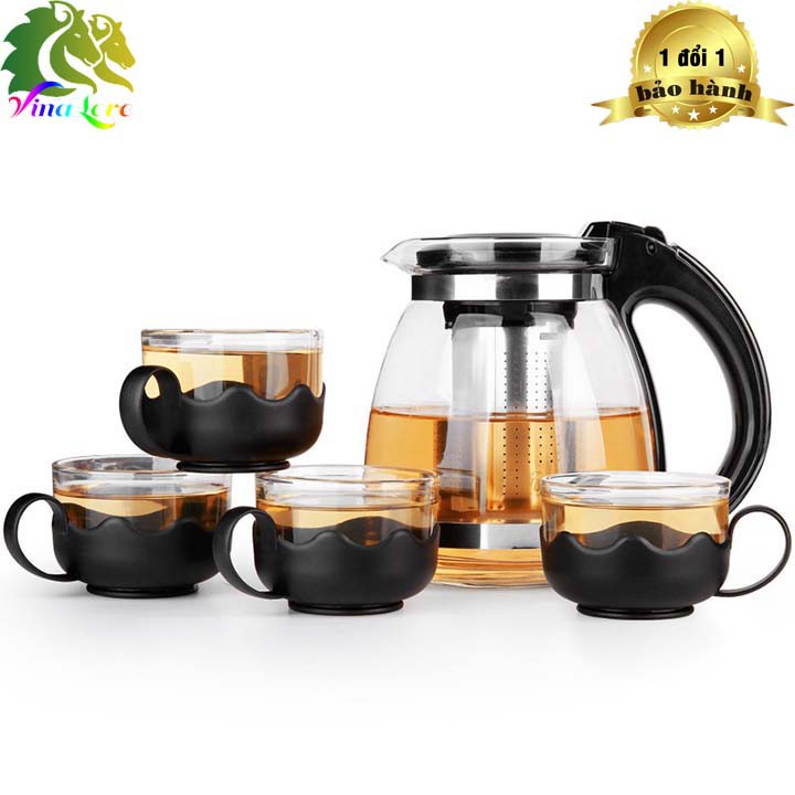 Bình Lọc Trà Thủy Tinh Tặng Kèm 4 Ly Sang Trọng - CÓ LỖi LỌC TRÀ INOX - BÌNH PHA TRÀ CHẾ CAFE TIỆN LỢI 2in1 Đẳng Cấp HQ