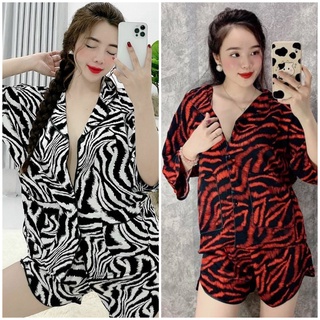 Mã 08 bộ pijama lụa mango ngựa vằn