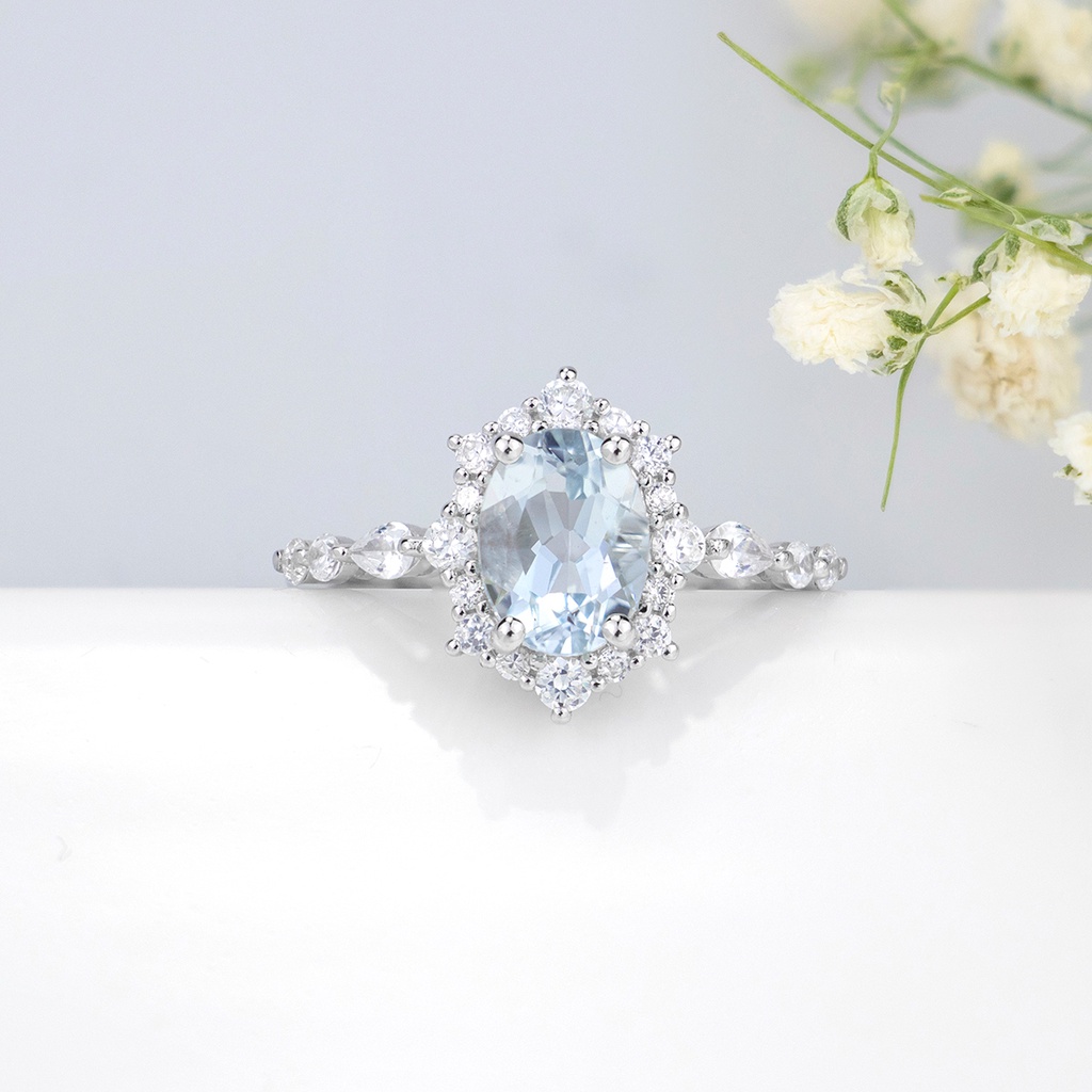 Nhẫn Bạc S925 Đính Đá Xanh Lam Nhạt Tự Nhiên Thời Trang Cho Nữ