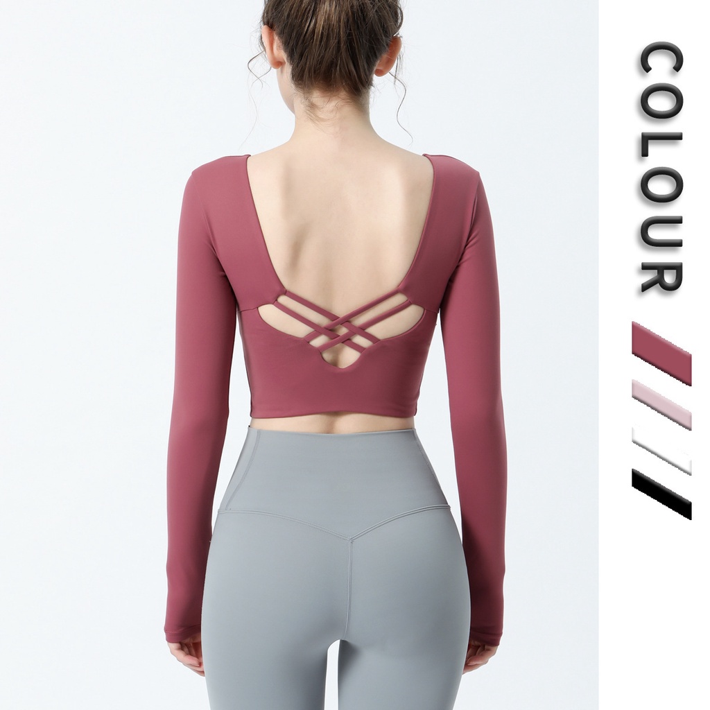 Alaba Áo Thun Thể Thao Tay Dài Có Đệm Ngực Lưng Đẹp Phong Cách Âu Mỹ Tập Yoga Mùa Thu Và Mùa Đông