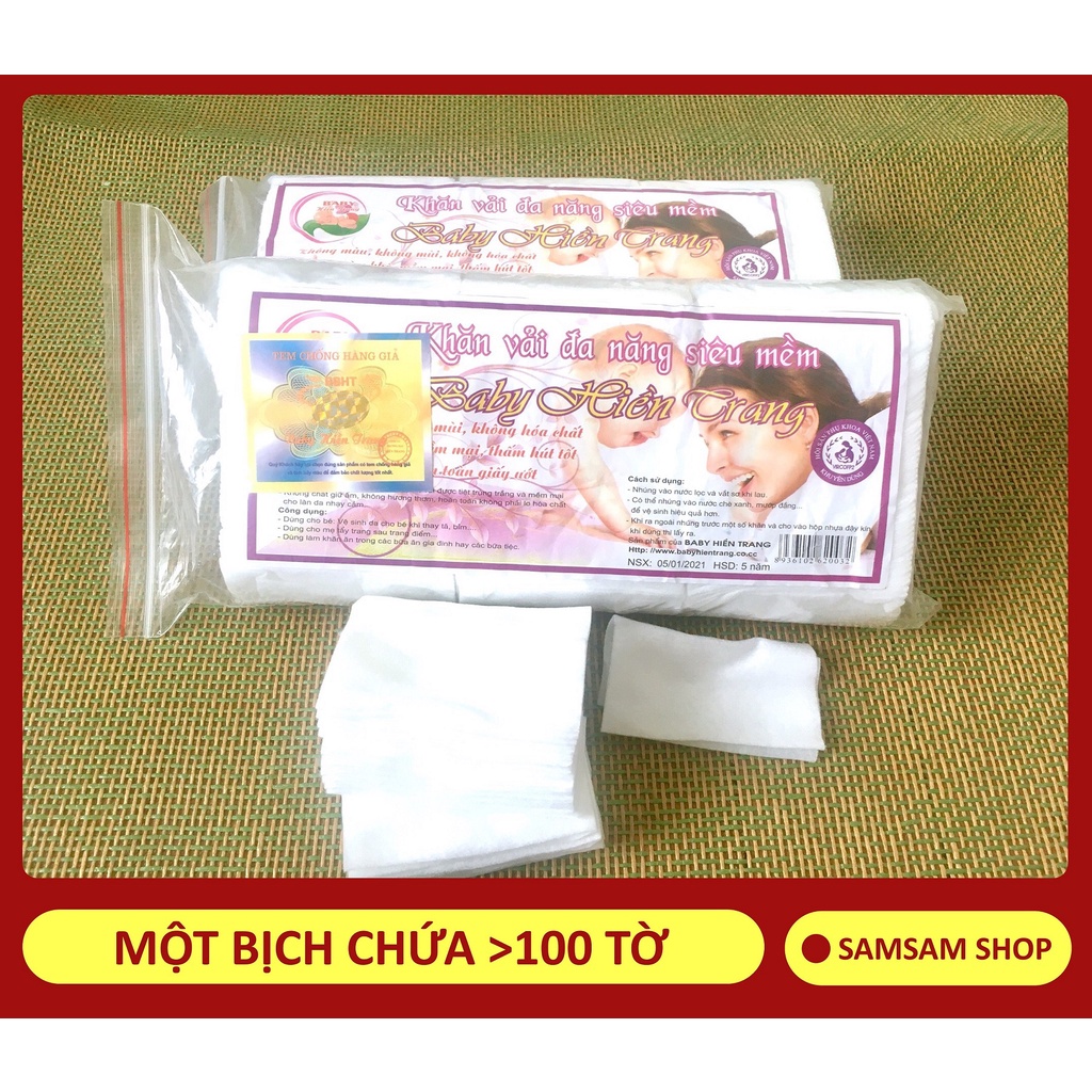 Khăn vải khô đa năng siêu mềm BABY HIỀN TRANG loại 1, 200g gói 150 tờ.