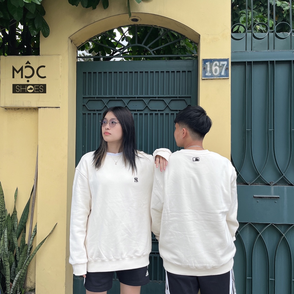[CHÍNH HÃNG] Áo Sweater MLB New York Yankees Logo Basic NY màu Trắng Kem - Code: 3AMTB0616 - 50CRS