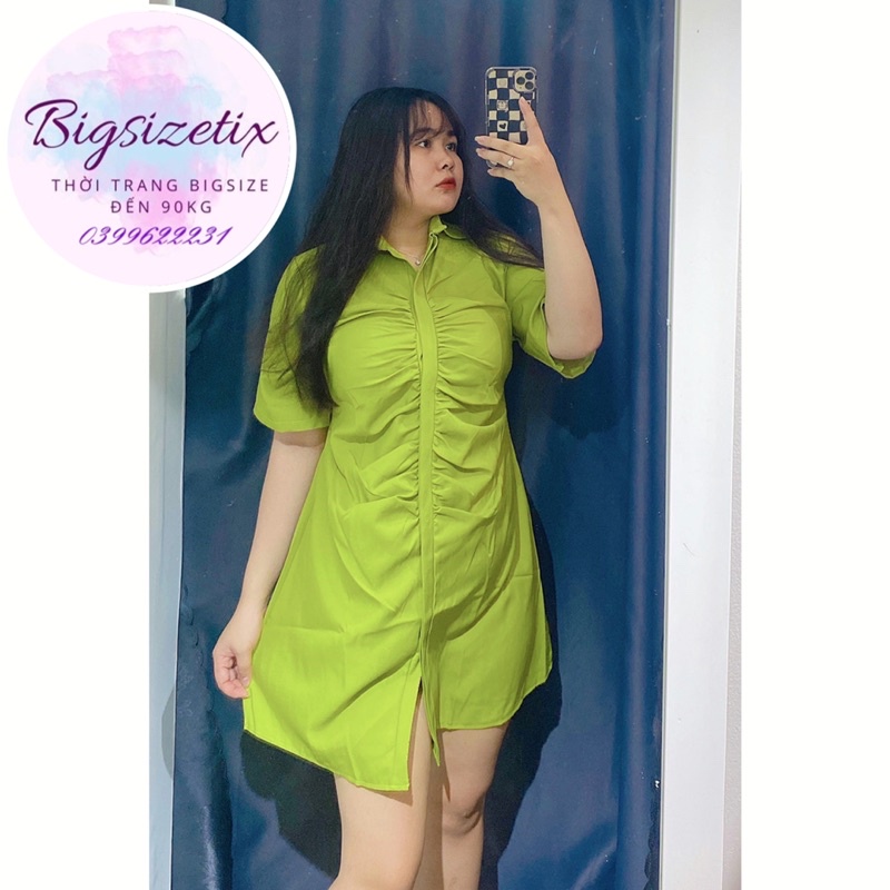 BIGSIZE Đầm sơ mi nhún nẹp thanh lịch bigsize 50-90kg mẫu chụp thật 100%