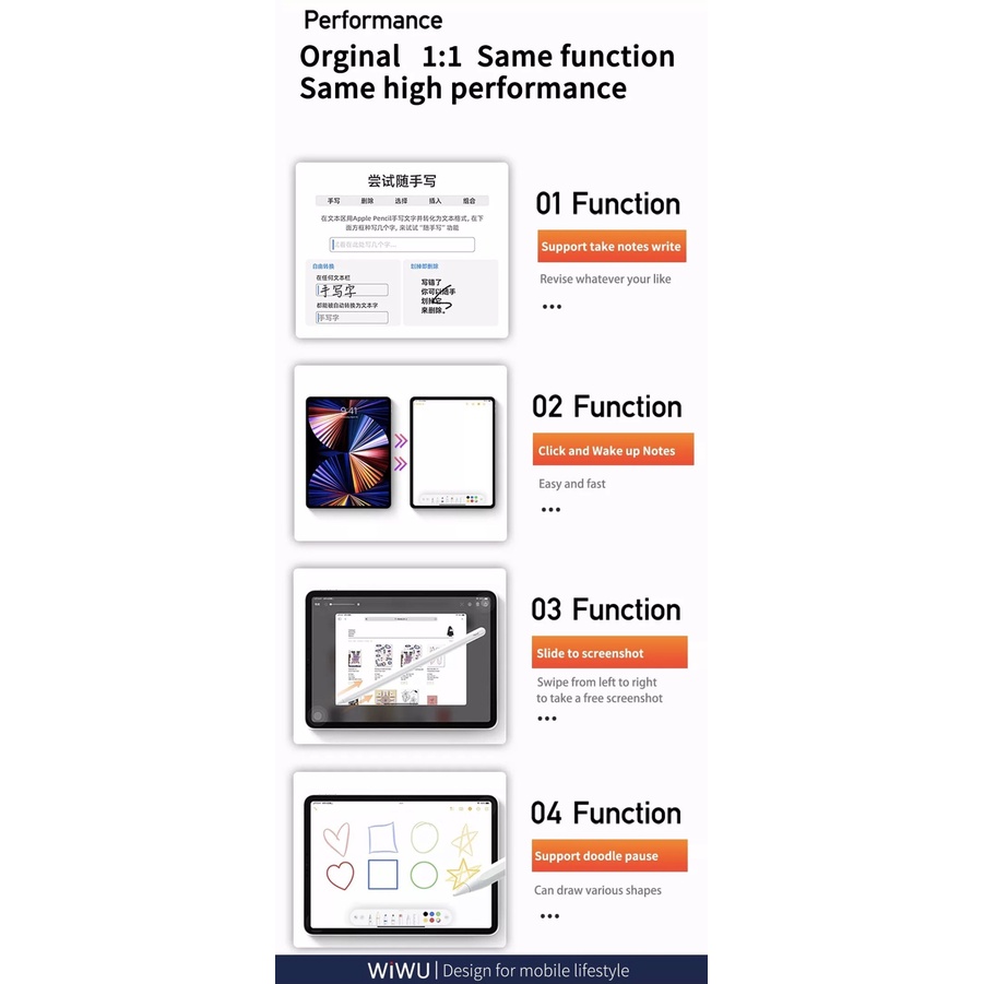 Bút cảm ứng Wiwu Pencil W dành cho Ipad sạc không dây từ tính, có chỉ báo pin trên thân bút - Hàng chính hãng