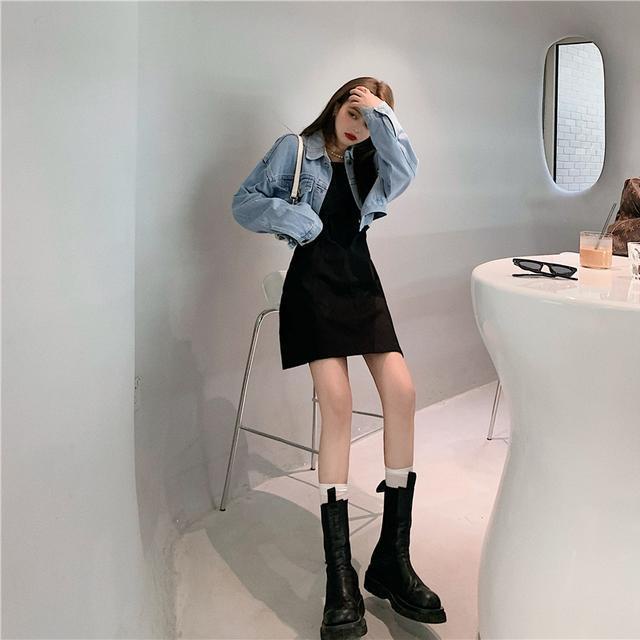 Áo khoác bò jean denim xanh dáng ngắn croptop phong cách Hàn Quốc