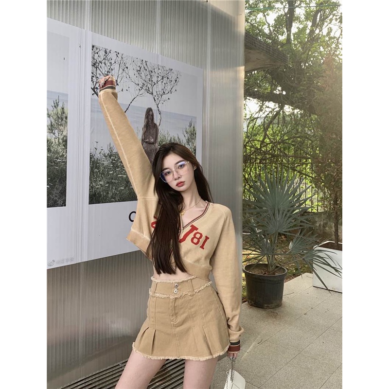 Set Áo Khoác Và Chân Váy Kaki In Chữ Thời Trang Dành Cho Nữ 1765