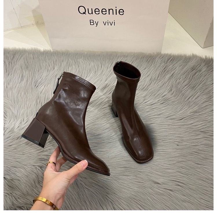 Giày bốt cổ ngắn mũi vuông phối khóa kéo thời trang cho nữ | BigBuy360 - bigbuy360.vn