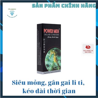 Bao cao su powermen longshock cá ngựa, kéo dài thời gian, siêu mỏng, gân gai li ti, , - hộp 12 cái