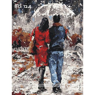 Tranh tô màu 40x50cm có khung Bên nhau trong mưa T124