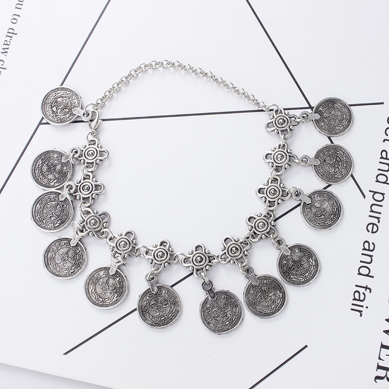 Kim loại Tassel vòng chân Vintage Charm Coin Bãi biển vòng chân