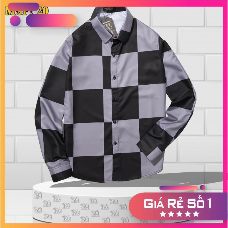 Áo sơ mi họa tiết caro vuông lớn lịch lãm sang trọng mã TSM 020