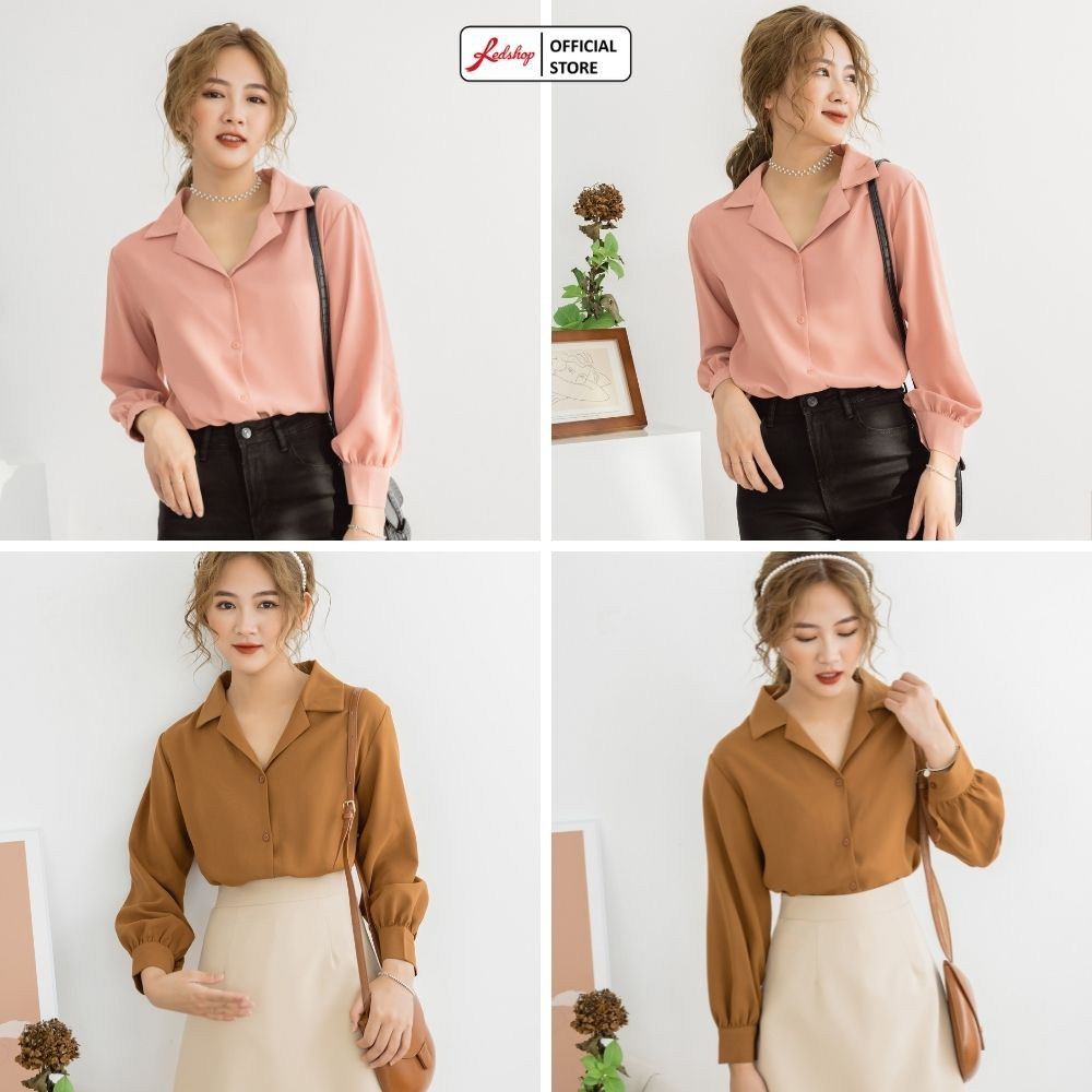 Áo Sơ Mi Nữ Dài Tay Cổ Vest thời trang Hàn Quốc Red Shop.official.store_28003