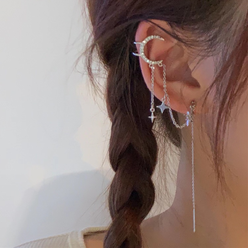 Bông Tai Dáng Dài Hình Mặt Trăng Ngôi Sao Đính Đá Thời Trang Nhật Hàn Độc Đáo