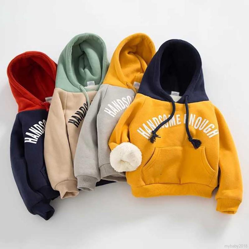 Áo hoodie tay dài họa tiết chữ vải dày sành điệu trẻ trung dành cho bé gái/bé trai