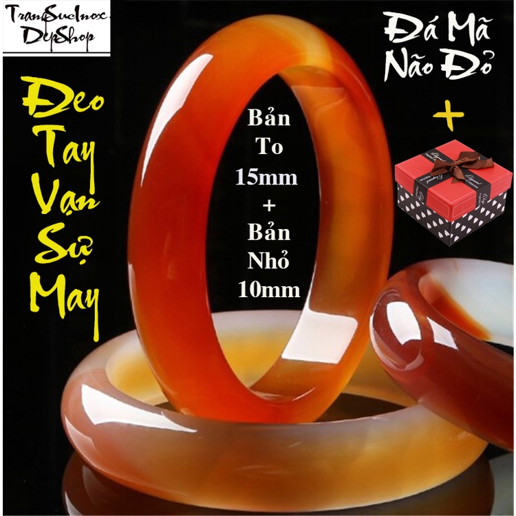 Vòng tay mã não đá đỏ tự nhiên liền khối nhiều size dễ chọn có bản lớn 15mm và bản nhỏ 10mm tặng hộp đựng xinh xắn