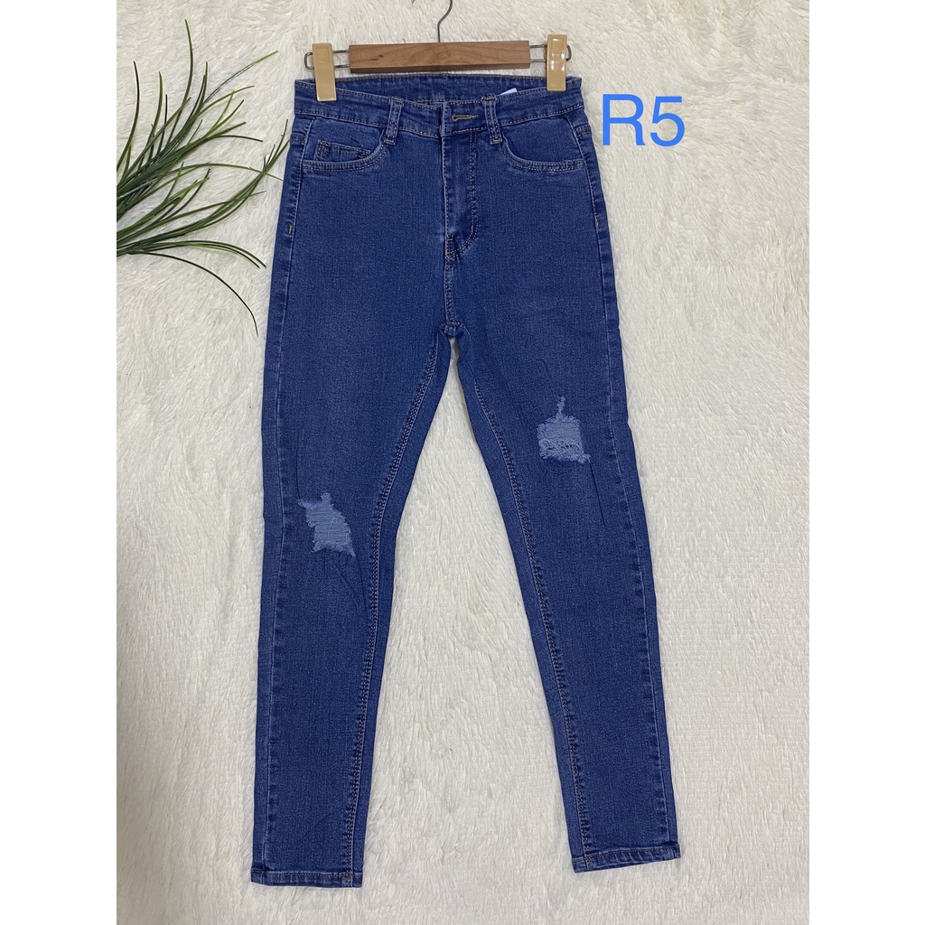 Quần jean dài lưng cao rách gối  Vải dày và co giãn YuMe-044