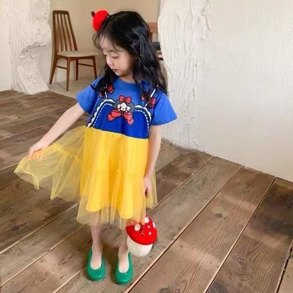 Đầm Công Chúa Phối Lưới Họa Tiết Hoạt Hình Phong Cách Hàn Quốc Xinh Xắn