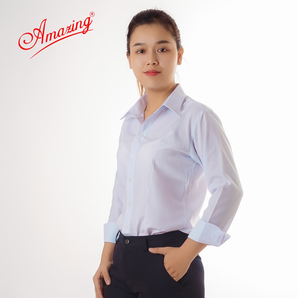 Áo sơ mi nữ trắng Amazing, đồng phục học sinh, tay cách điệu nhẹ, chiết 4 ben eo, chất vải mềm mát, 40-80kg