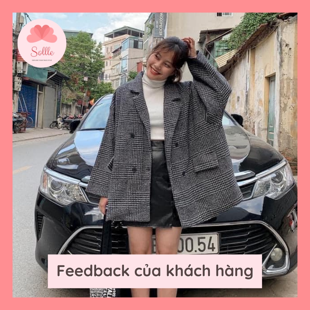 Áo khoác blazer vest dạ kẻ 2 lớp dày dặn oversize ấm áp thu đông Hàn Quốc Sollle