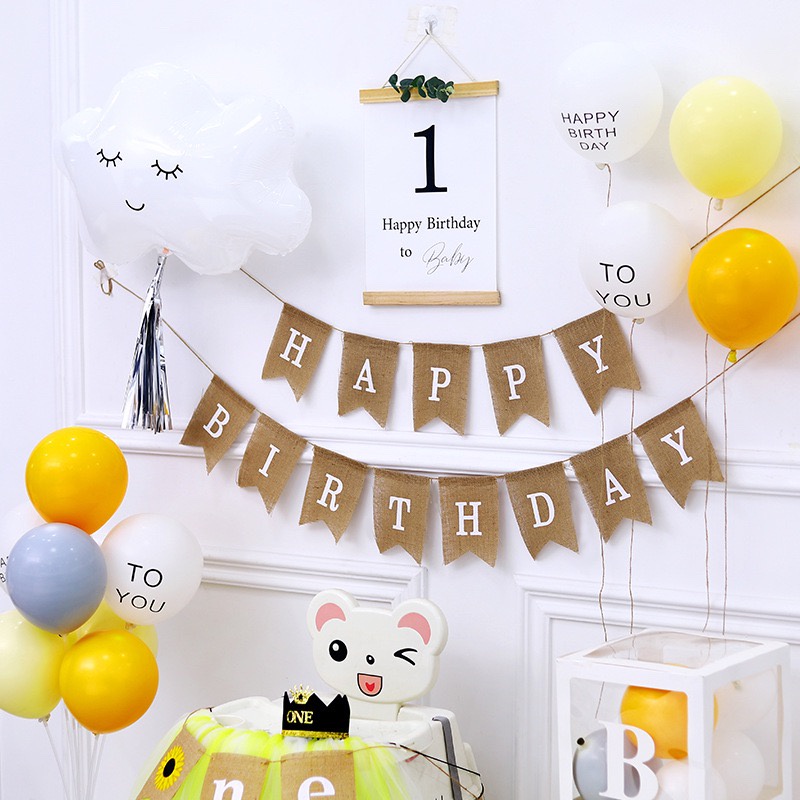 cờ vải Happy birthday in số tuổi phong cách hàn quốc