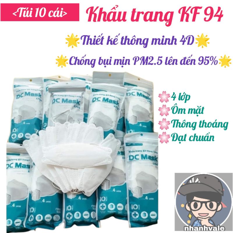 Túi 10 cái khẩu trang 4D DC Mask KF94 4 Lớp kháng khuẩn công nghệ Hàn Quốc