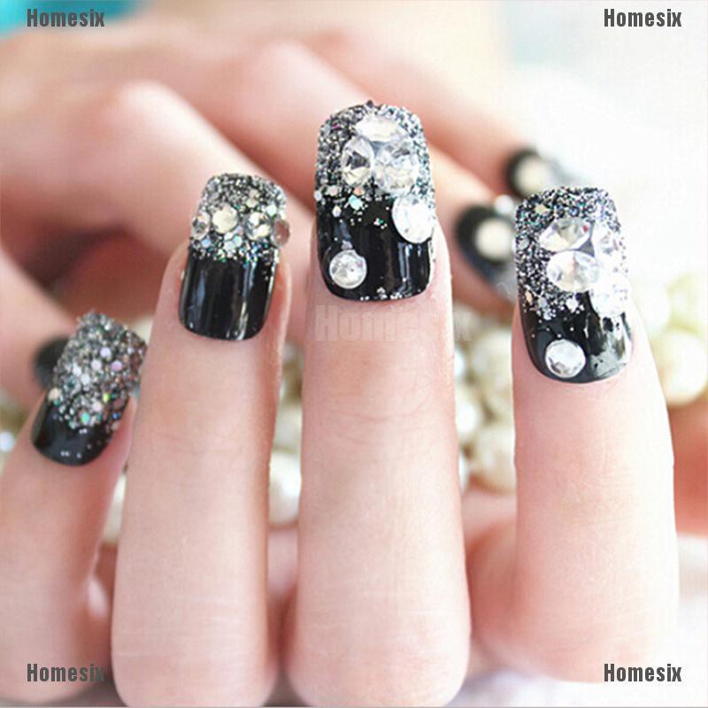 [UHMSI] 24 Pcs Black Acrylic Fake Finger Nails Full Cover Fake False Nail Art Tips Diy RBD