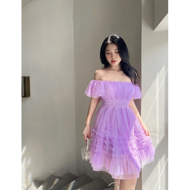 Đầm lưới tầng hồng form ngắn - Maxi Ngọc Lan